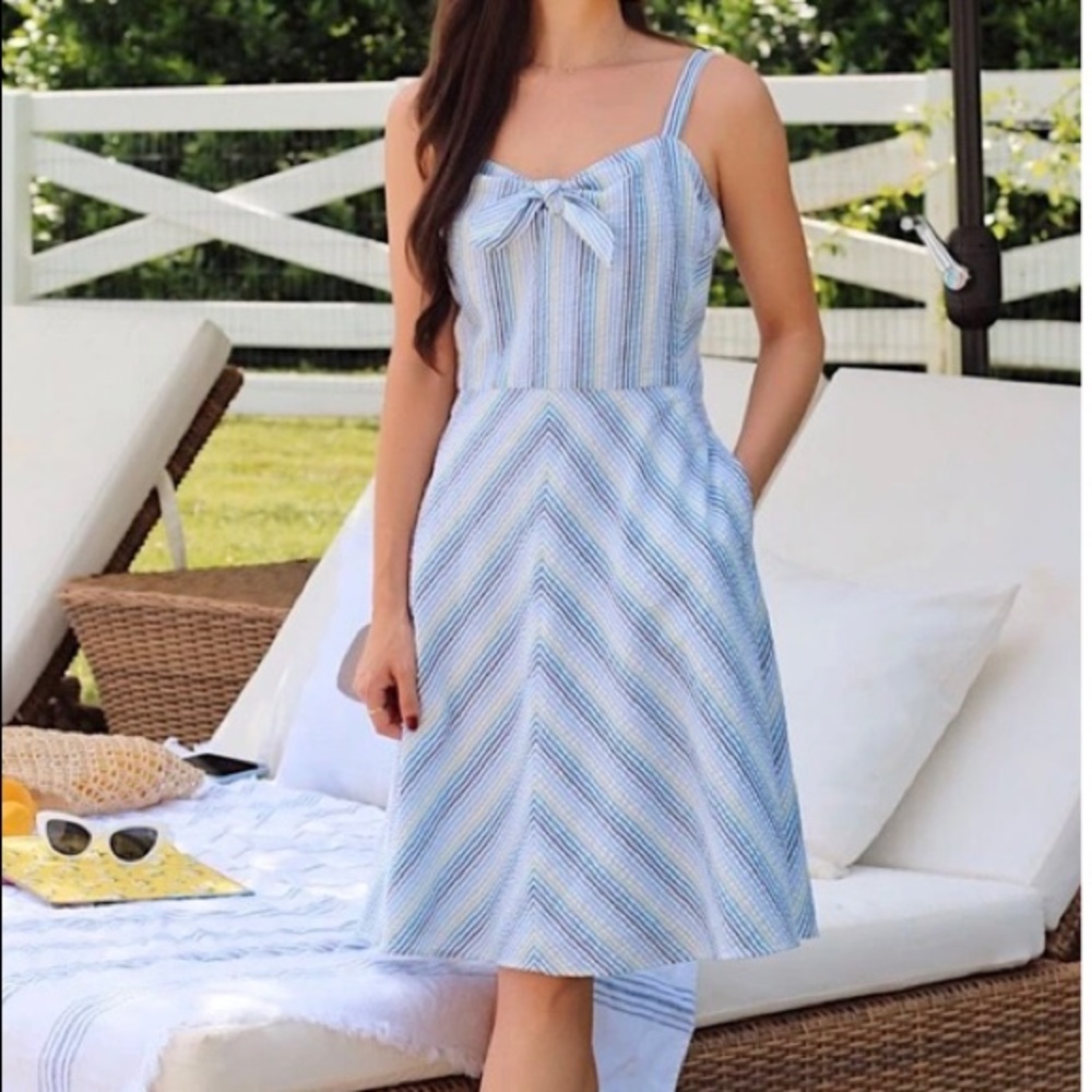 Draper James Blue and White Striped Tie-Front Sundress